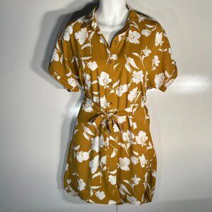 Staccato SZ L Golden Silky Floral Print Shirtdress Chic Office Modern Comfy